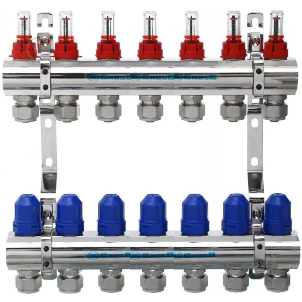 Коллектор Gross 8504 на 7 выходов в сборе для теплого пола 1"-3/4"