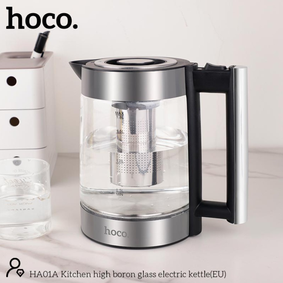 Електрочайник Hoco HA01A Kitchen high boron glass electric kettle 1,8 л Silver - фото 14