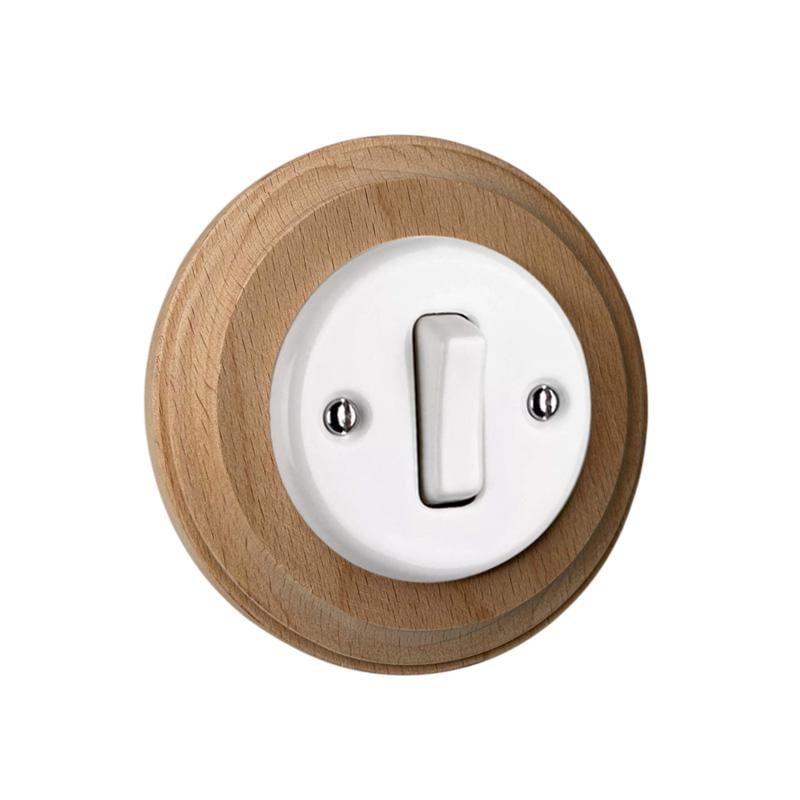 Выключатель керамический Keruida 1-клавишный скрытого монтажа с деревянной рамкой Белый Выключатель керамический Keruida 1-клавишный скрытого монтажа с деревянной рамкой Белый