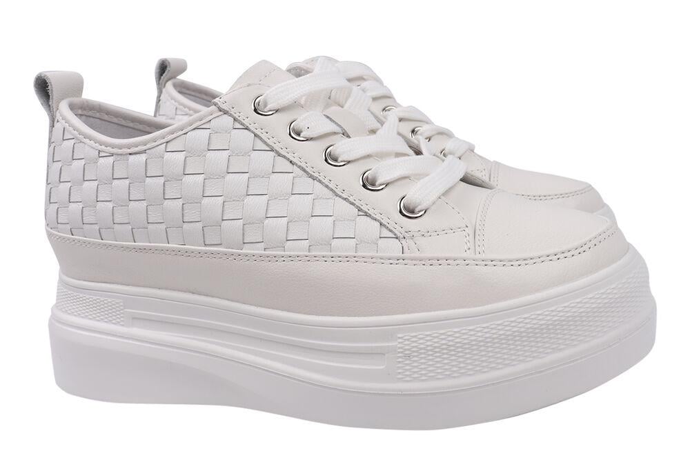 Кеды женские Berkonty из кожи на платформе на шнуровке Белый (313-21DTC 38)