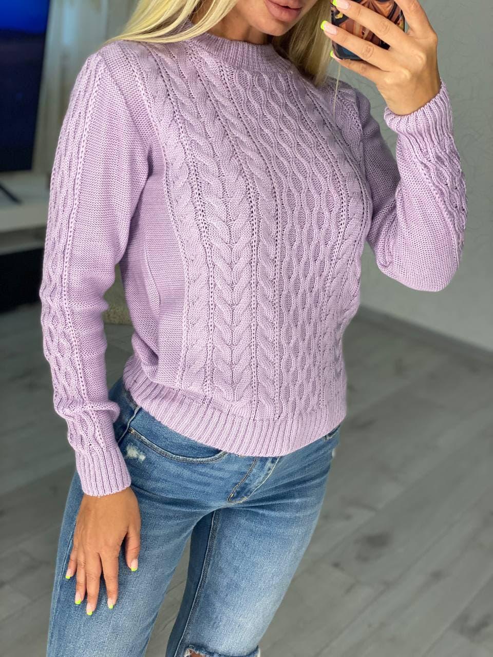 Светр жіночий Карина з візерунком р. 42-48 Бузковий (215-нс)
