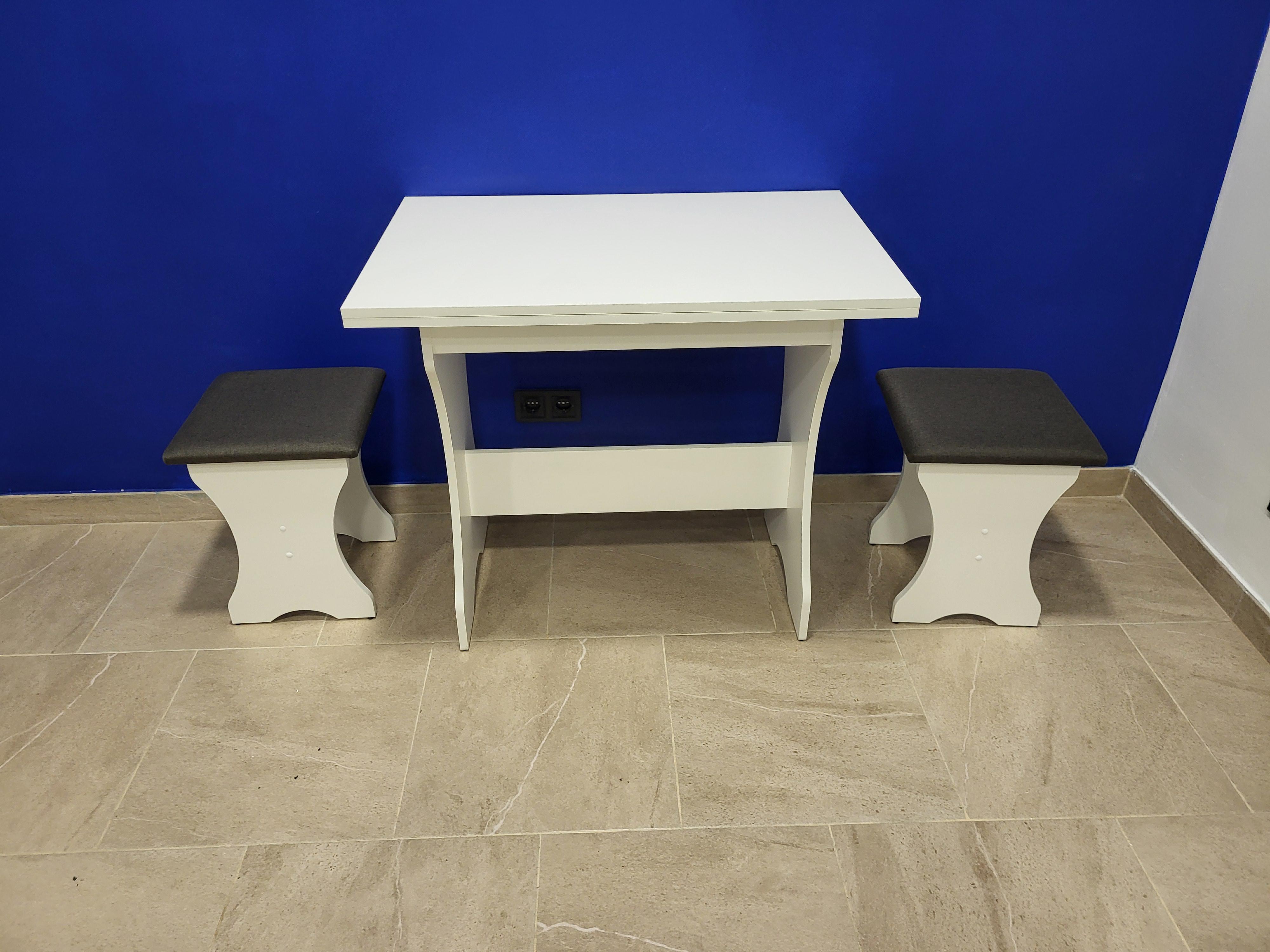 Стіл розкладний та 2 табурети Сімейний Білий/Мальмо (STT-B-M)