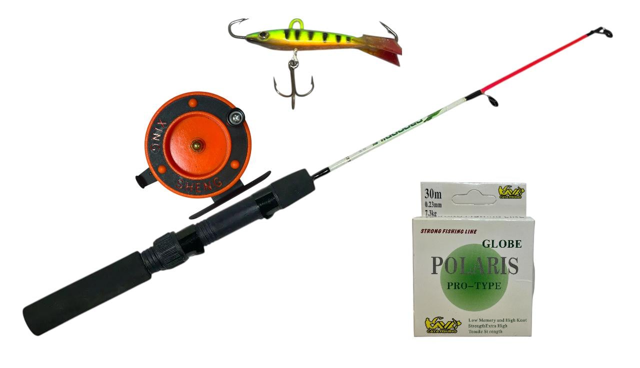 Набор удочка для зимней рыбалки EOS CROCODILE 50 см с неопреновой рукояткой/катушка/леска/балансир 5 г (12345784144)