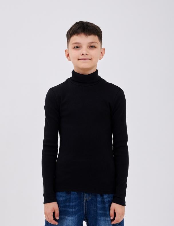 Гольф с отворотом для мальчика Smil Кашкорс с начесом 170 см Черный (114028)