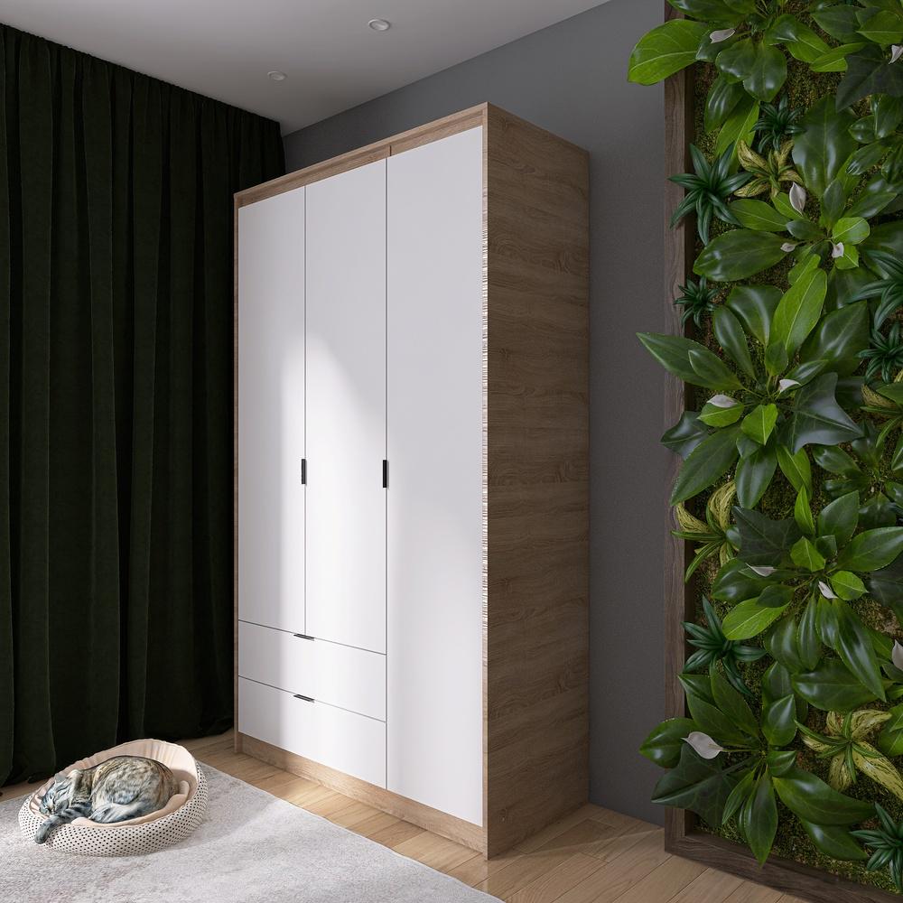 Шкаф распашной для одежды с выдвижными ящиками Эверест Сити-1200 120,2x50x204,6 см Дуб сонома/Белый (EVR-071128) - фото 3 Шкаф распашной для одежды с выдвижными ящиками Эверест Сити-1200 120,2x50x204,6 см Дуб сонома/Белый (EVR-071128) - фото 3