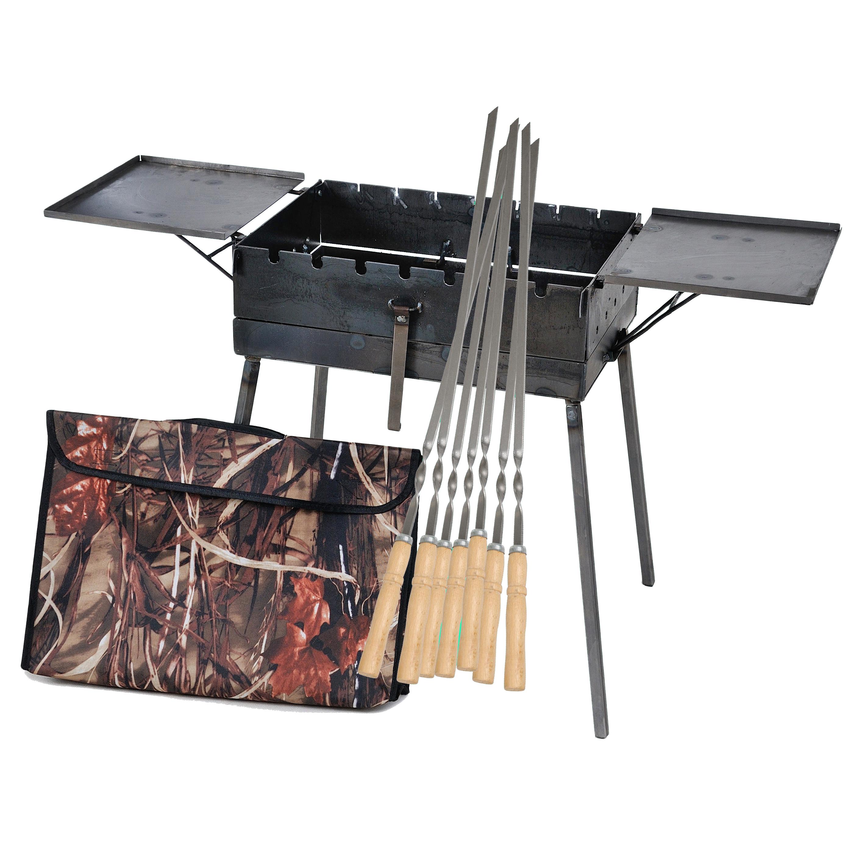 Мангал-валіза 3 мм зі столиками 550х300х150 мм з чохлом та шампурами 7 шт.