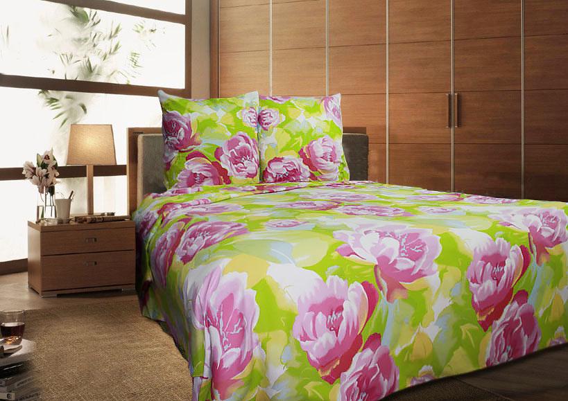 Простынь на резинке Б0186 120х60 Зеленый/Розовый (137248)