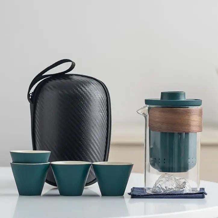 Чайный набор портативный Travel Tea Set для китайской чайной церемонии с сумкой Зеленый (300286)