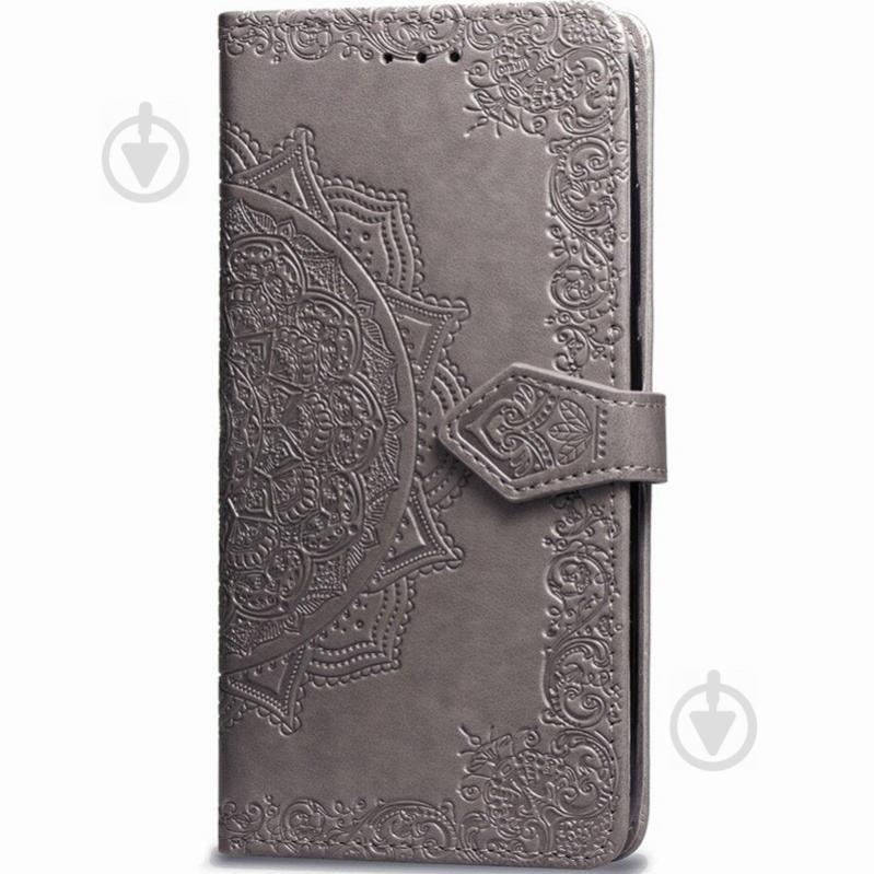Кожаный чехол-книжка Epik Art Case с визитницей для Xiaomi Redmi Note 8 Pro Серый (768668)