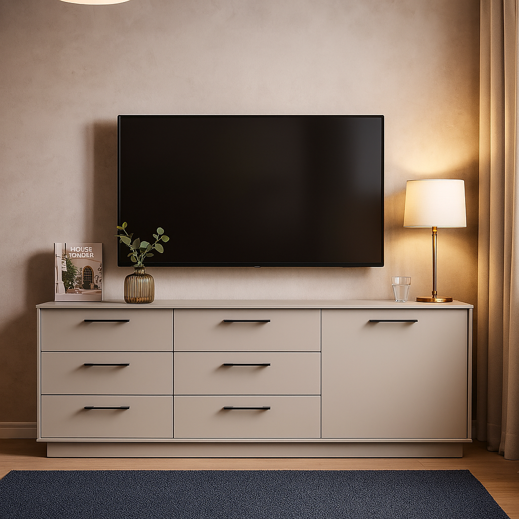 Комод К6 6Я1Д SENAM 700х1800х400 мм корпус ДСП Кашемір фасад МДФ фарба NCS S 2002-Y50R Шовк матовий Комод К6 6Я1Д SENAM 700х1800х400 мм корпус ДСП Кашемір фасад МДФ фарба NCS S 2002-Y50R Шовк матовий