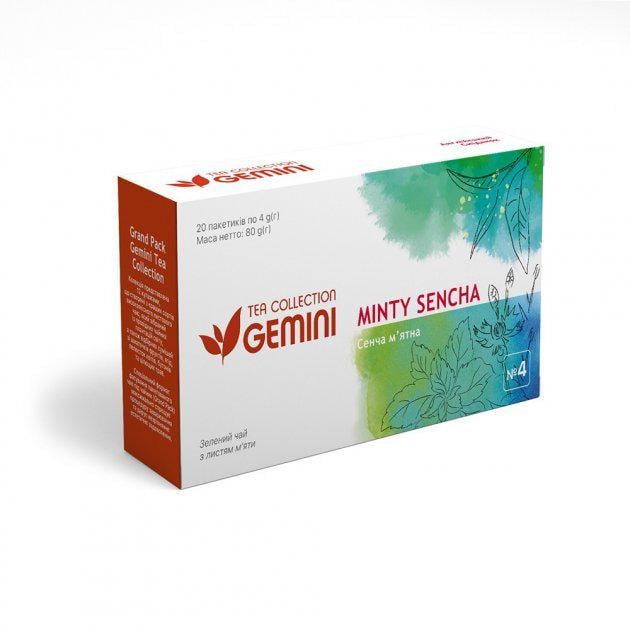 Чай зелений пакетований Gemini Tea Collection Grand Pack Сенча м'ятна 20х4 г (4820156430881) Чай зелений пакетований Gemini Tea Collection Grand Pack Сенча м'ятна 20х4 г (4820156430881)