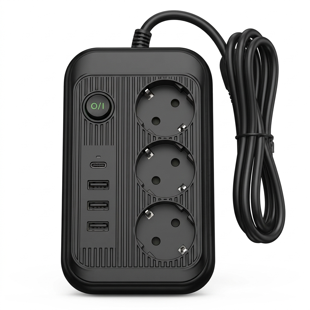 Сетевой фильтр Power Socket 3 м 4хUSB-порты 3 розетки 5V 2,4A 2500 Вт Черный