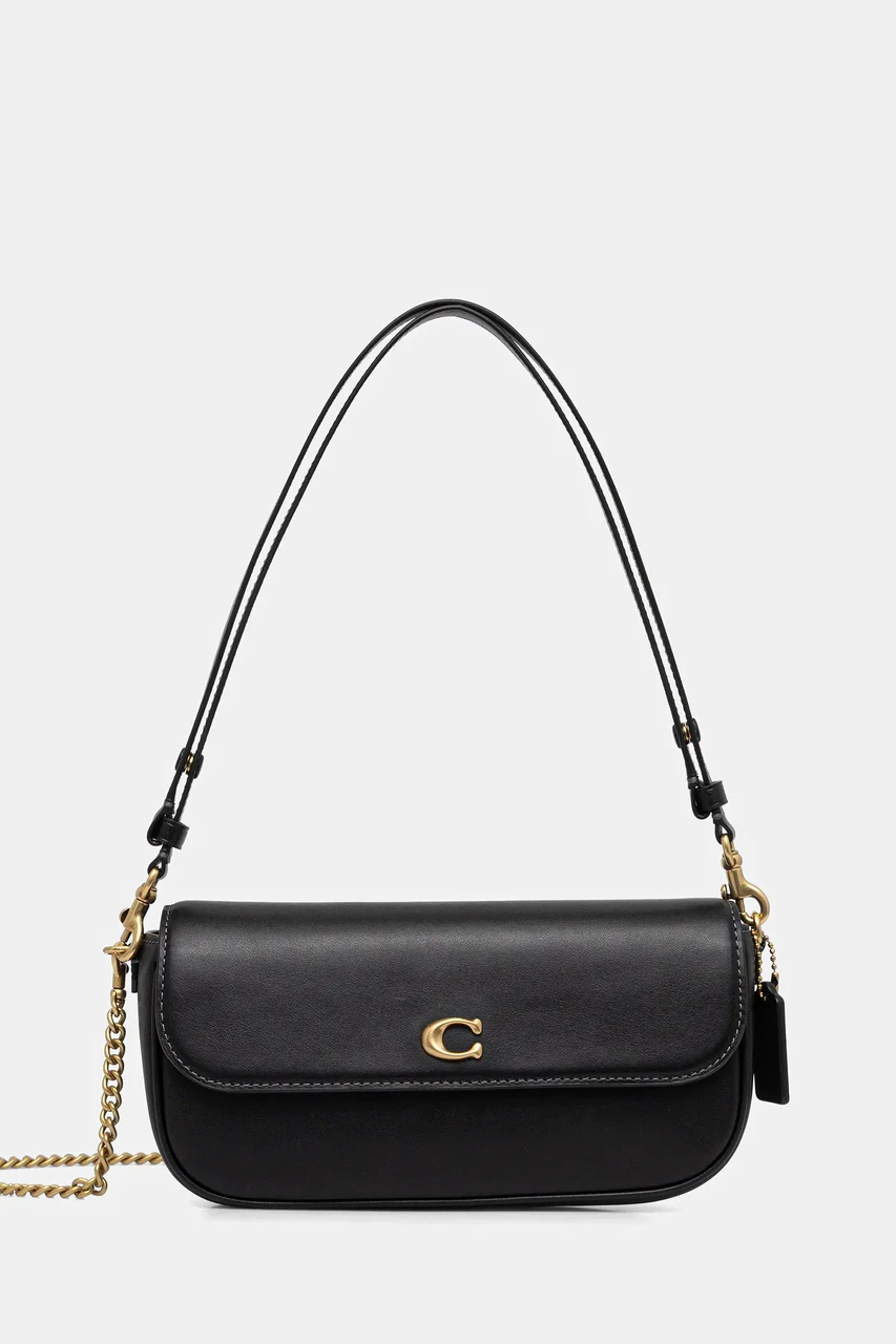 Сумка женская кожаная Coach Brook Flap Chain Bag с клапаном и цепочкой Черный