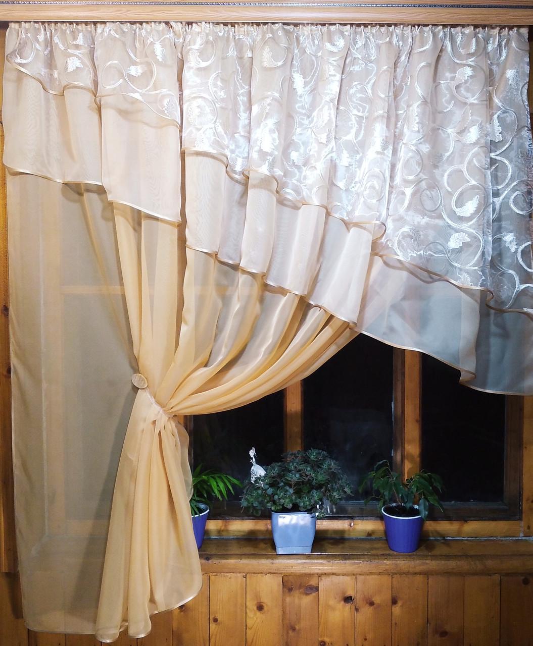 Шторка кухонна готова Алія Пісочний/Дубок - фото 3 Шторка кухонна готова Алія Пісочний/Дубок - фото 3