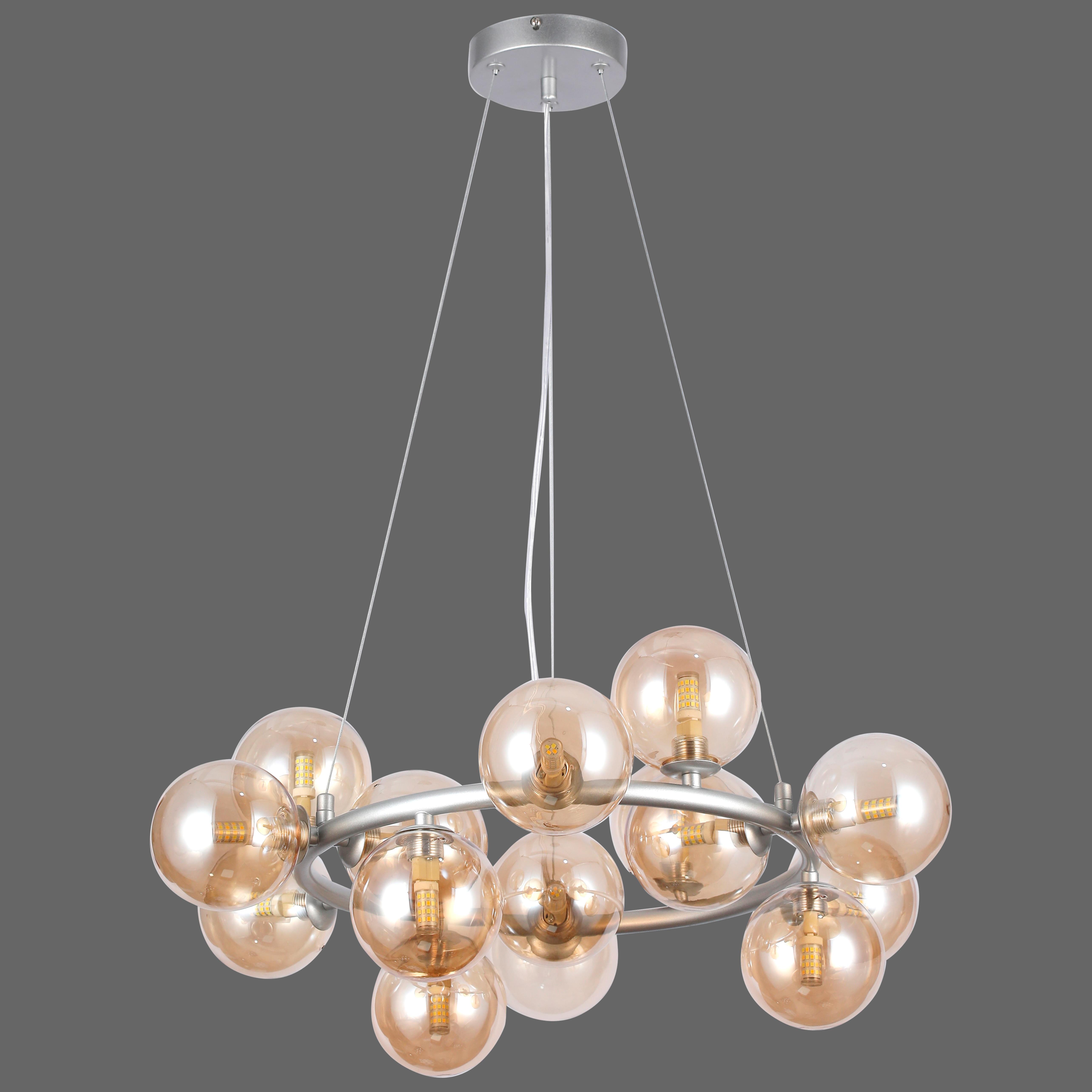 Люстра круглая на 15 ламп с кофейными плафонами Серый (84-1019-15 GAB+BR Серый (S))