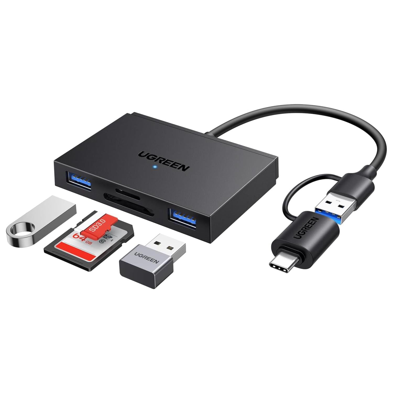 Кардридер UGREEN CM812 USB-C/USB-A на SD на microSD/2/USB-A 3.0 Черный (45167)
