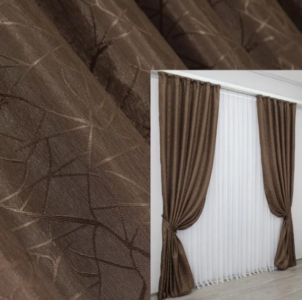 Комплект штор у вітальню/спальню з жакарду 1,5х2,7 м 2 шт. Коричневий (518ш) - фото 4