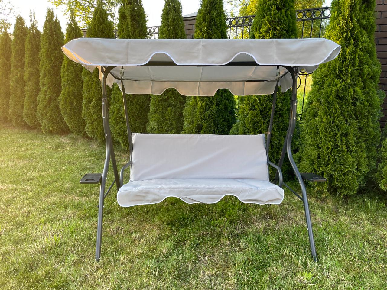 Качеля садовая трехместная VOLSO VS 3088 с подстаканниками и навесом 170x110x153 см Бежевый - фото 3