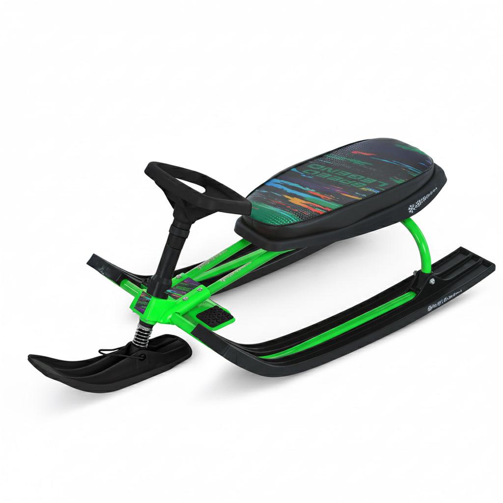 Снегокат MS 1778-7 низкая рама/сиденье из экокожи 45х21 см/руль металлопластик Черно-зеленый (30300641)