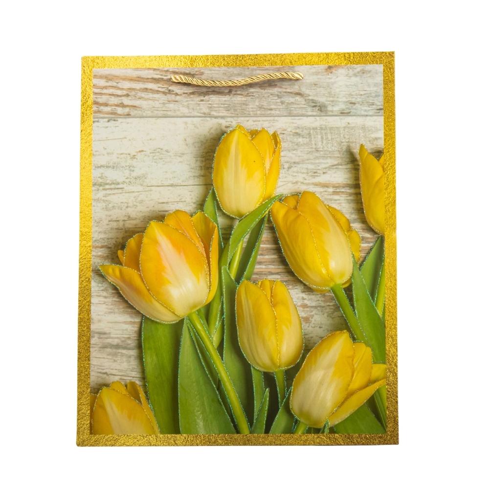 Набір подарункових пакетів Elisey Тюльпани 26х32 см 4 шт. Жовтий (9069-015) - фото 1