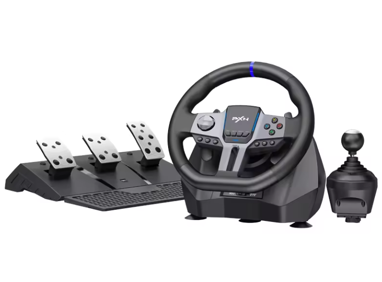 Игровой руль с педалями и коробкой передач для PS4/PS3/Xbox X/S/PC/PXN/V9/GEN2 с вибрацией Черный (PXN-V9GEN2)