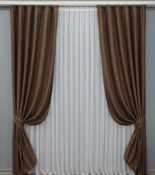 Шторы лен/рогожка 1,5х2,7 м 2 шт. Коричневый (1456ш)