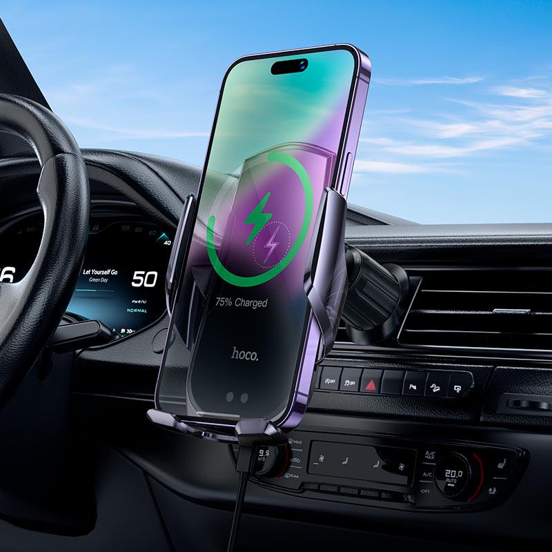 Автодержатель для телефона с БЗП Hoco CA202 Plus Enlightener infrared induction Wireless Charging Car Holder Air Outlet - фото 8