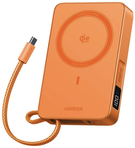 Повербанк UGREEN MagFlow 10000 mAh Qi2 25W со встроенным кабелем и дисплеем Orange Повербанк UGREEN MagFlow 10000 mAh Qi2 25W со встроенным кабелем и дисплеем Orange