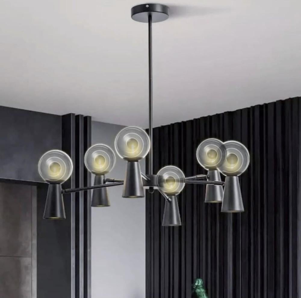 Люстра з 6 графітовими плафонами на 2 джерела світла Чорний (LF_YG 8006-6+6 BK) - фото 1