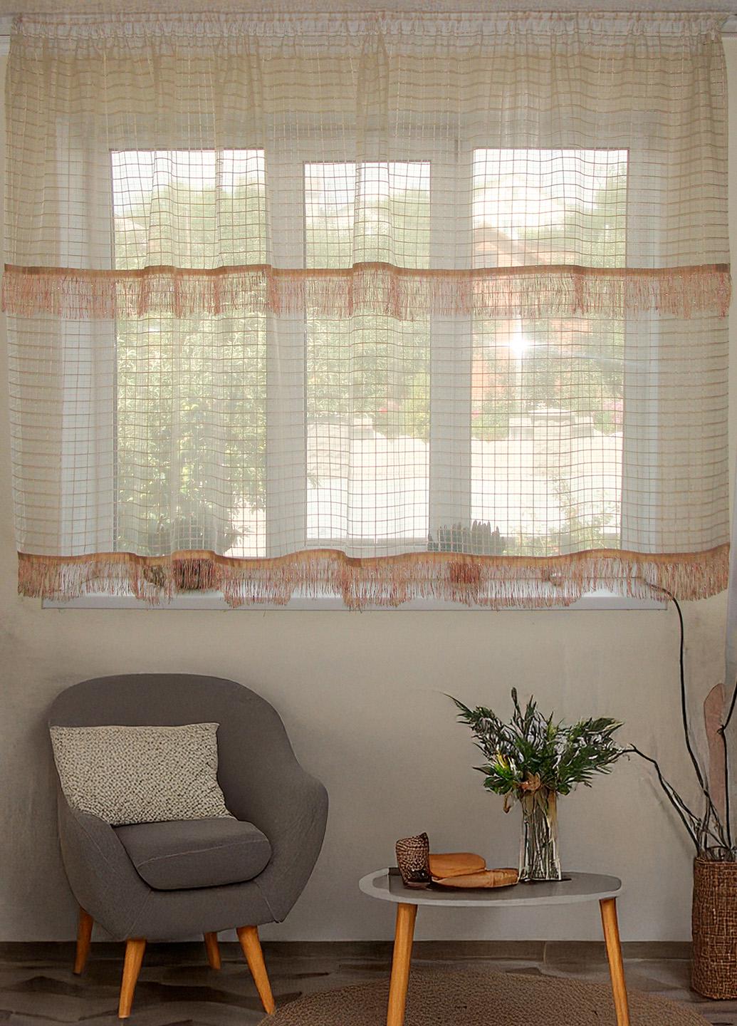 Тюль к подоконнику Firanka Клетка карниз 150 см Бежевый (19_1а)