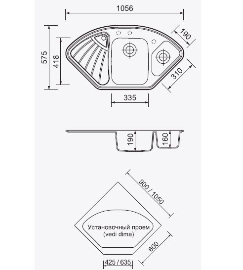 Мойка для кухни Adamant Consensus (grey-04) 106х57,5х23,5 см - фото 3