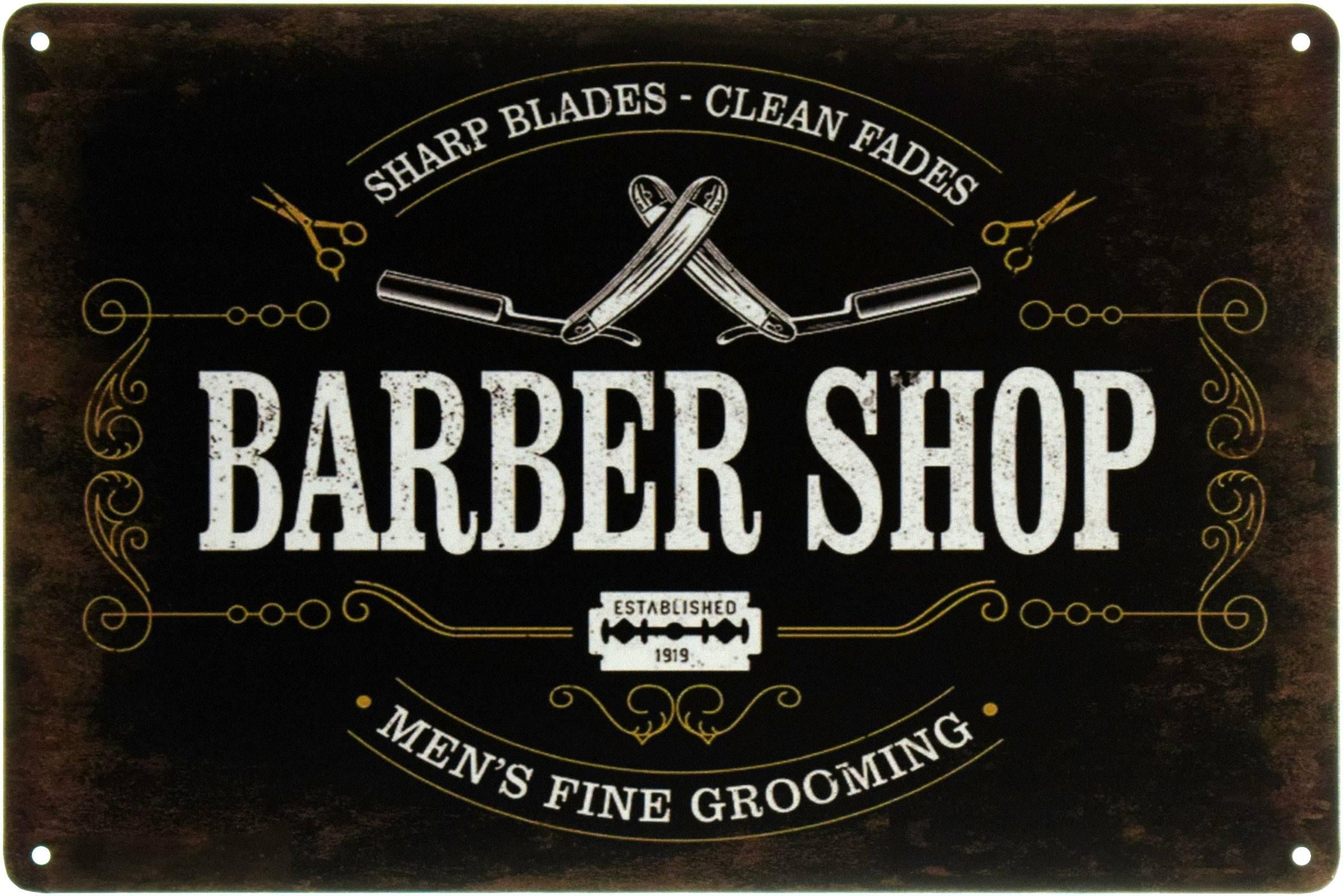 Табличка металлическая "Barber Shop Sharp Blades" 20x30 см (ms-103678)