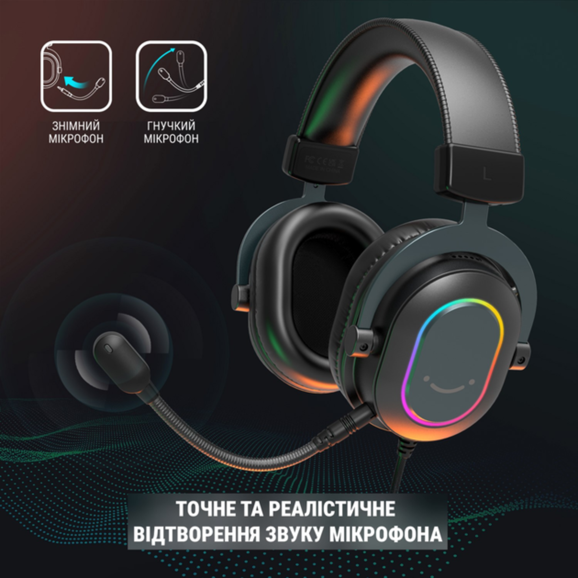 Наушники Fifine H6 с RGB подсветкой и съемным микрофоном Black - фото 5