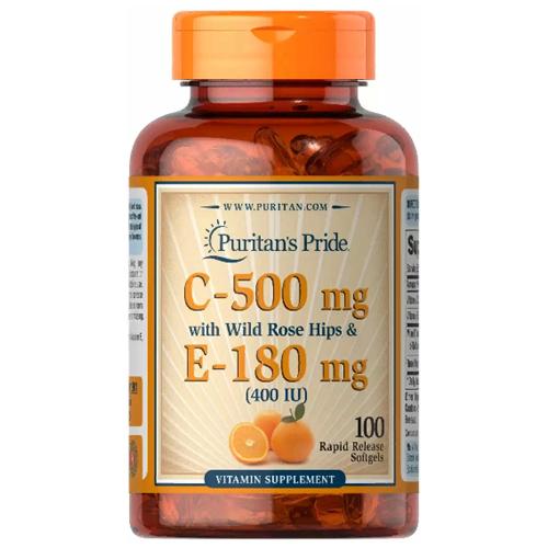 Витамин C Puritan's Pride Vitamin C 500 мг with Rose Hips And Vitamin E 400 IU 100 Softgels