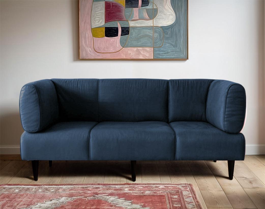 Диван с подлокотниками Tobi Sho Бенно-1 офисный с конусной ногой 2000х720х750 мм велюр Emilia 88 Blue