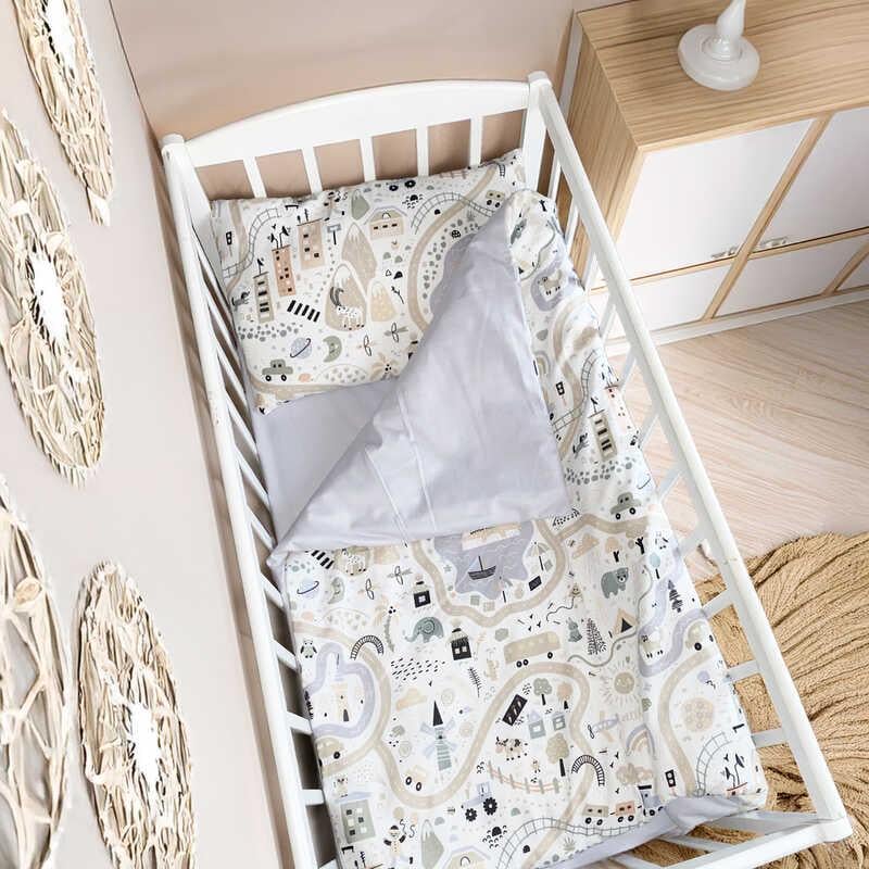 Комплект постельного белья в кроватку детский Bimbo Приключения Фланель 90х110 см (21398)