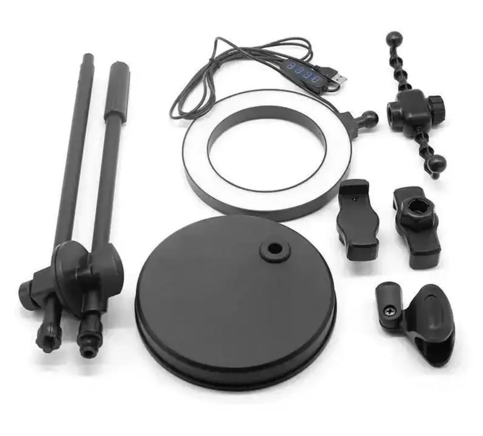 Набор для блоггера 4в1 кольцевая лампа/держатель для микрофона/2 держателя для телефона/LED/USB/3 режима 10 Вт - фото 6