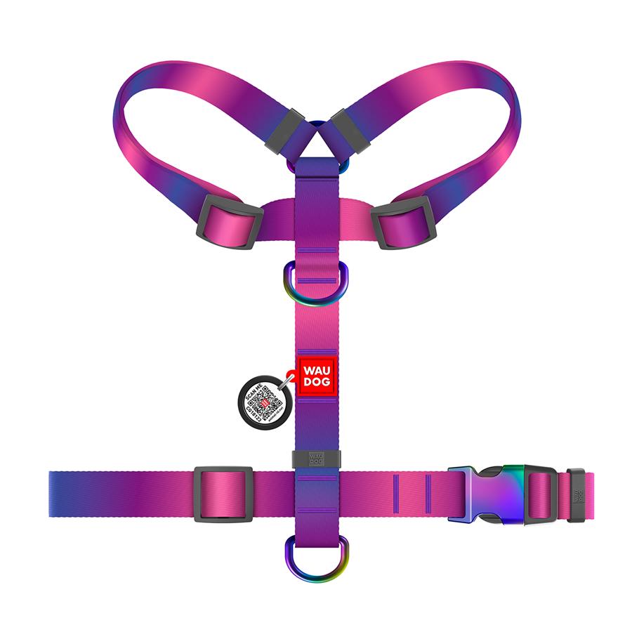 Шлейка для собак з QR-паспортом Waudog Nylon Recycled Градієнт анатомічна H-подібна L 25 мм А 50-90 В 60-100 Purple (46549) - фото 2 Шлейка для собак з QR-паспортом Waudog Nylon Recycled Градієнт анатомічна H-подібна L 25 мм А 50-90 В 60-100 Purple (46549) - фото 2