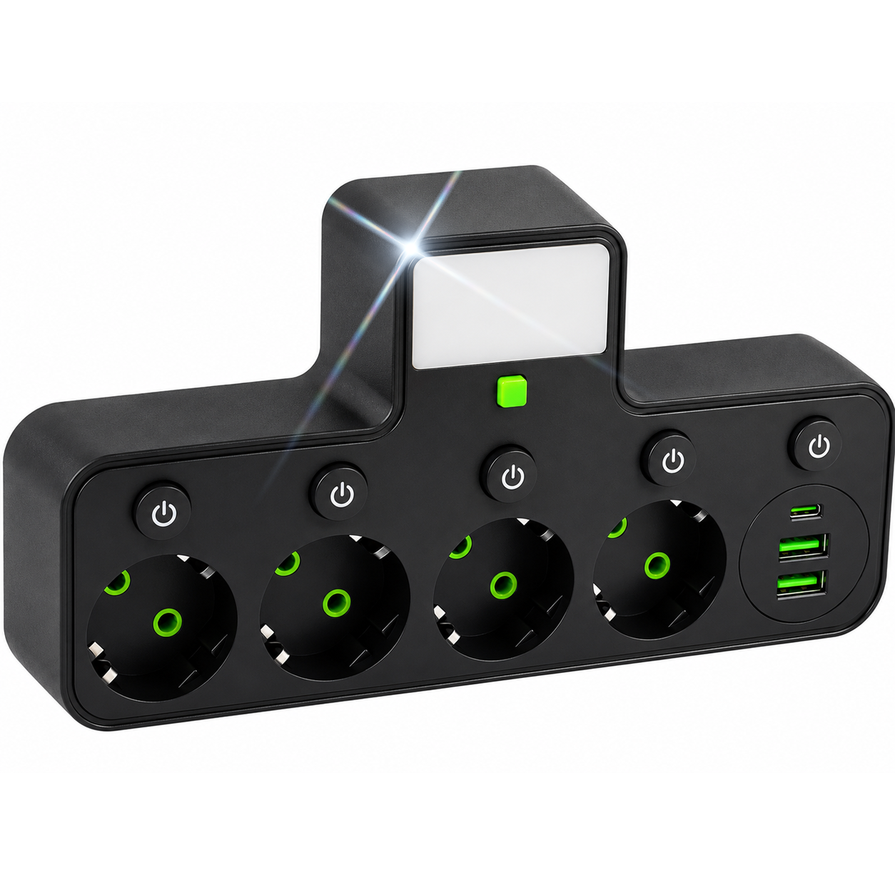 Фільтр мережевий -розгалужувач BRS на 4 розетки з USB Type-C з LED нічником 2500W Black (626180255)