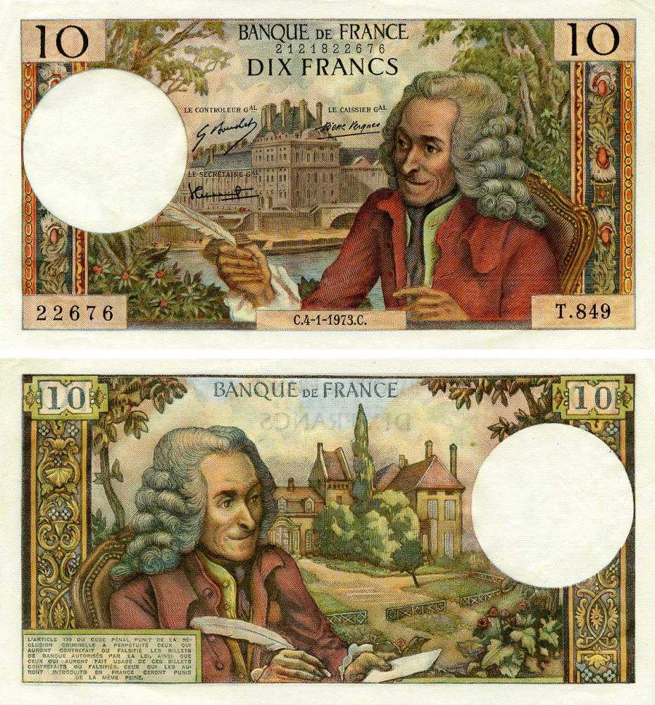 Колекційна банкнота Франція 10 франків 1973 VF-AU (P147d)