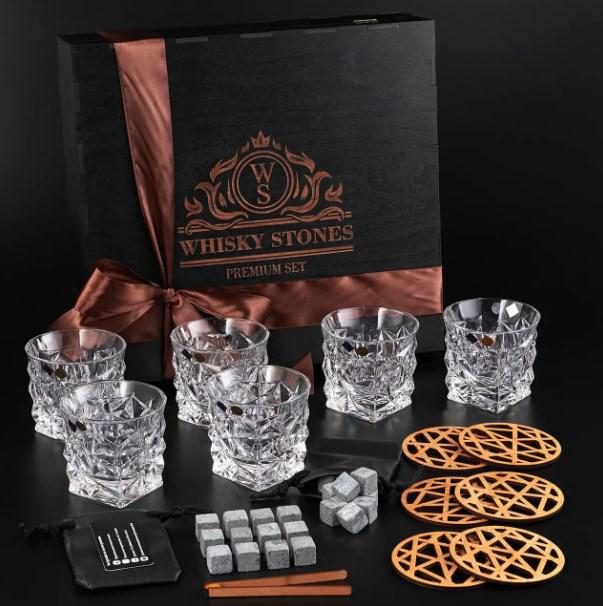 Набор камни для виски Whiskey Stones 24 шт. и стаканы Bohemia Glacier 350 мл 6 шт.