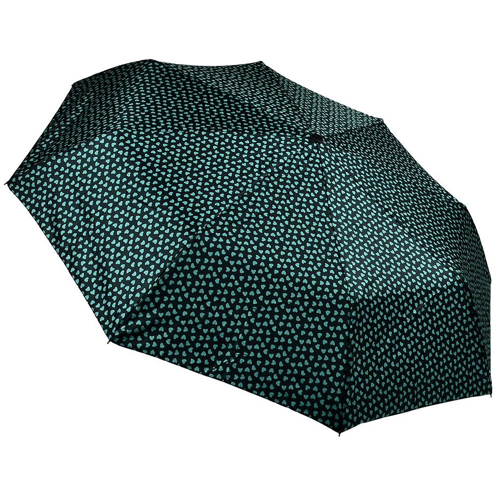 Парасолька автоматична з чохлом Stenson R95037 Серця на 8 спиць d 110 см Зелений з бірюзовим (27918297)