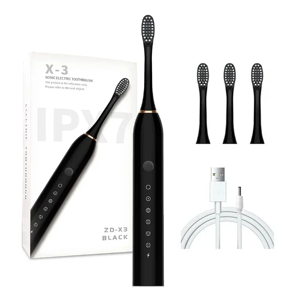 Електрична зубна щітка ультразвукова 6 режимів IPX7 зі швидкою зарядкою USB Чорний (2506952522)