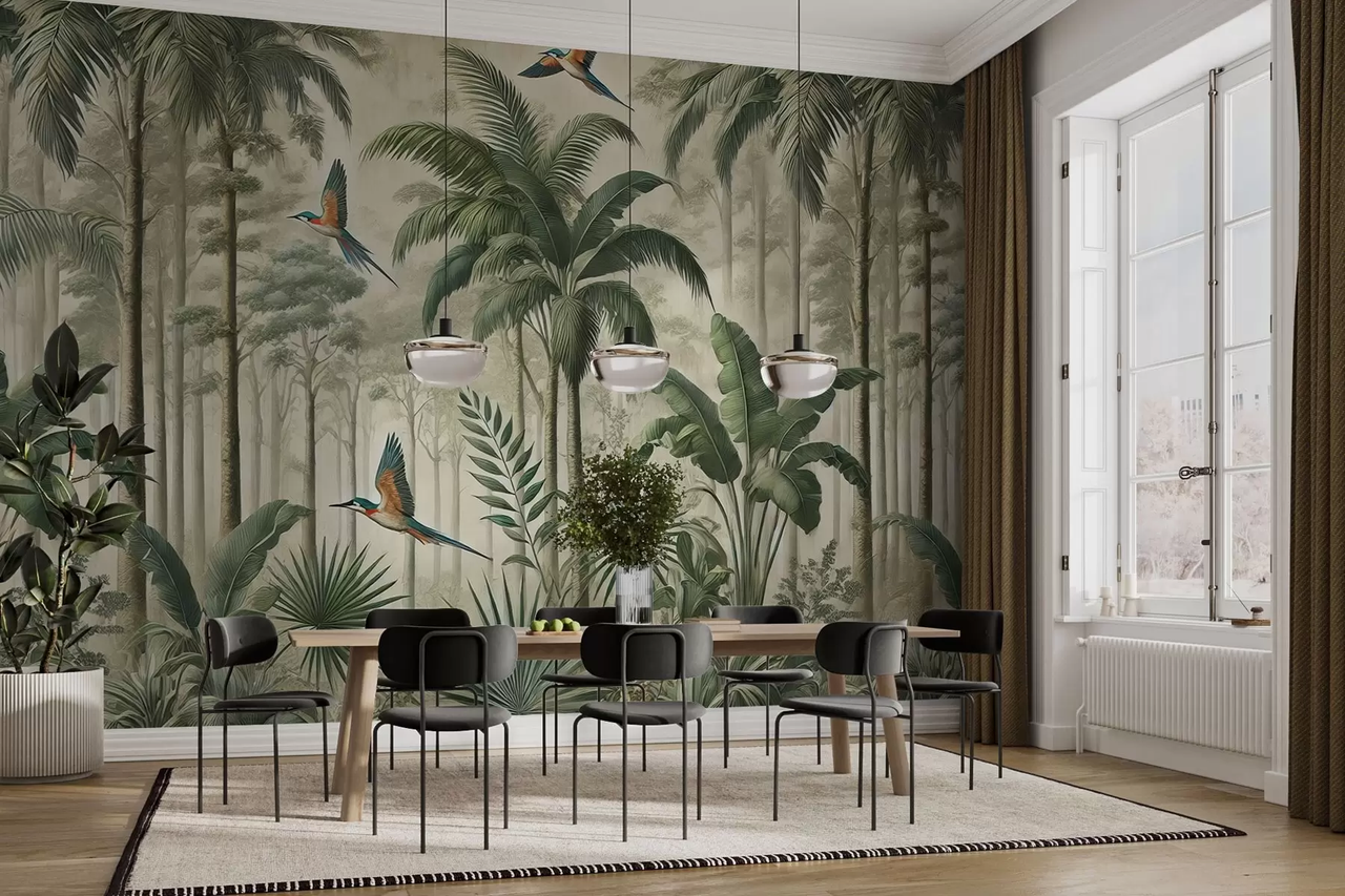 Фотообои флизелиновые Styleo Птицы в тропиках w01957 300х200 см Зеленый