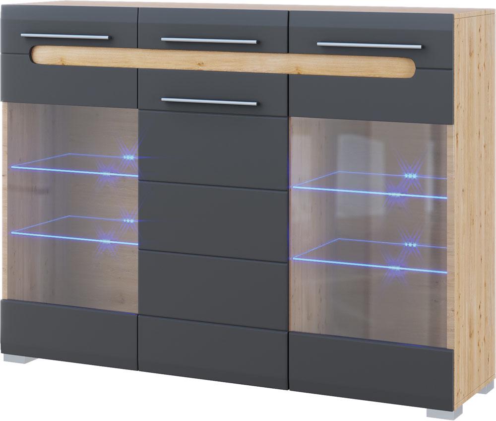 Тумба Бьянко 3-дверная со стеклом Графитовый