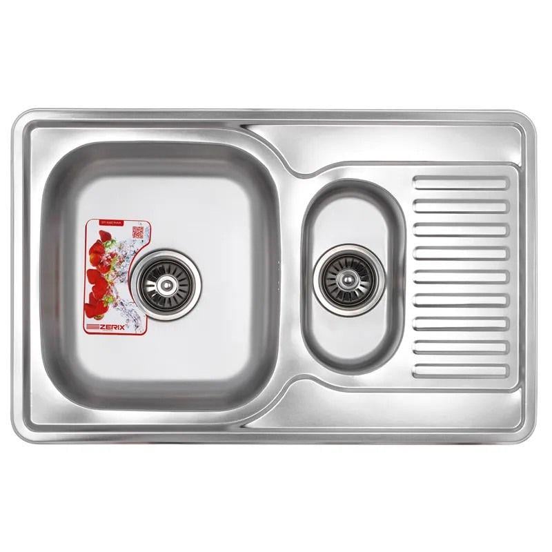 Мойка для кухни Zerix Z7850A-08-180MD Armonia прямоугольная накладная 0,8 мм 780x500 мм Нержавеющая сталь микродекор (ZS0577)