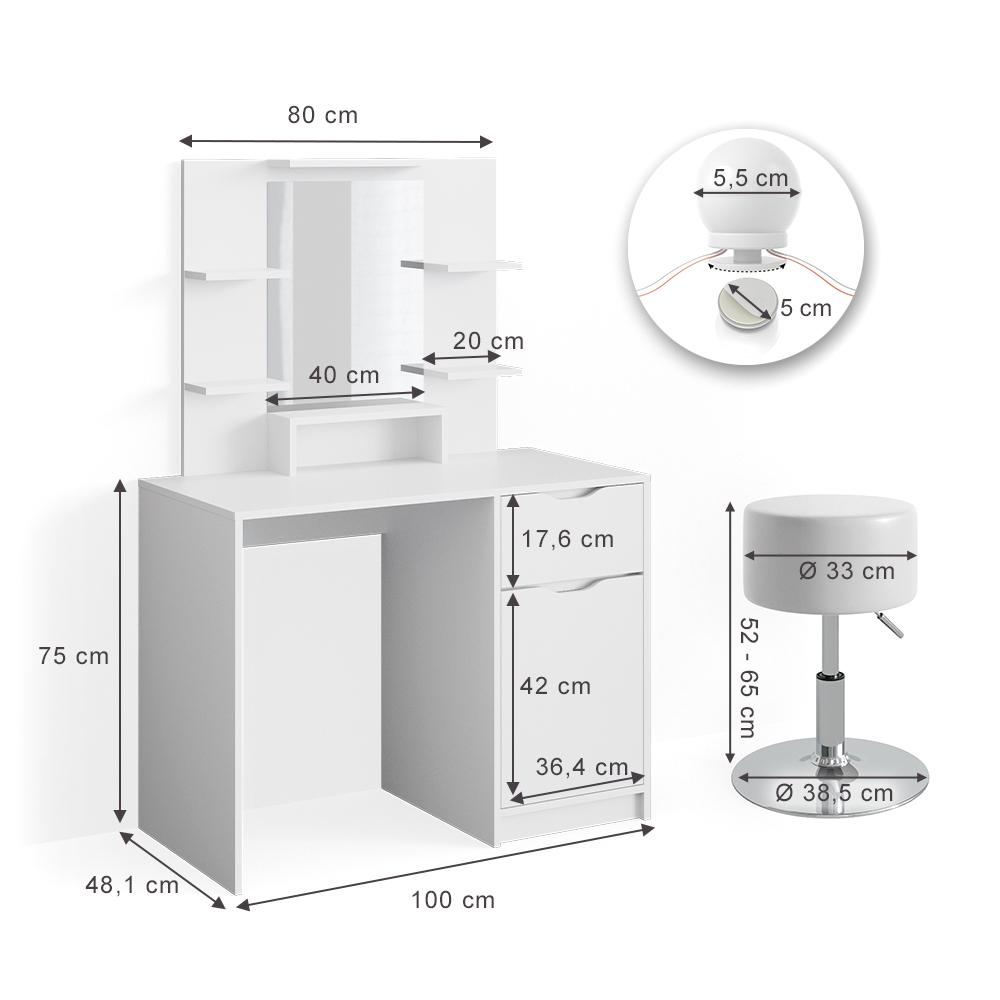 Туалетный столик Vicco Ruben с подсветкой и стулом Белый - фото 3