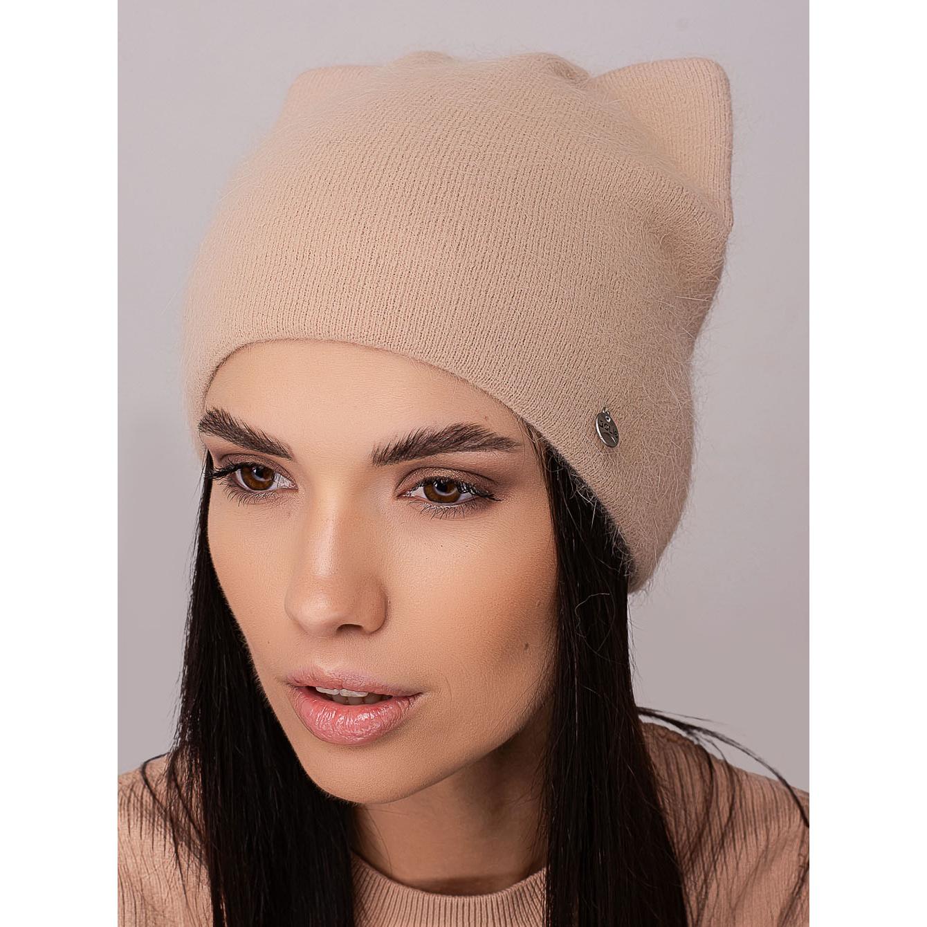 Шапка-кошка женская Leks БАГИРА ангоровая утепленная флисом с ушками без отворота one size Бежевый (277564) - фото 1
