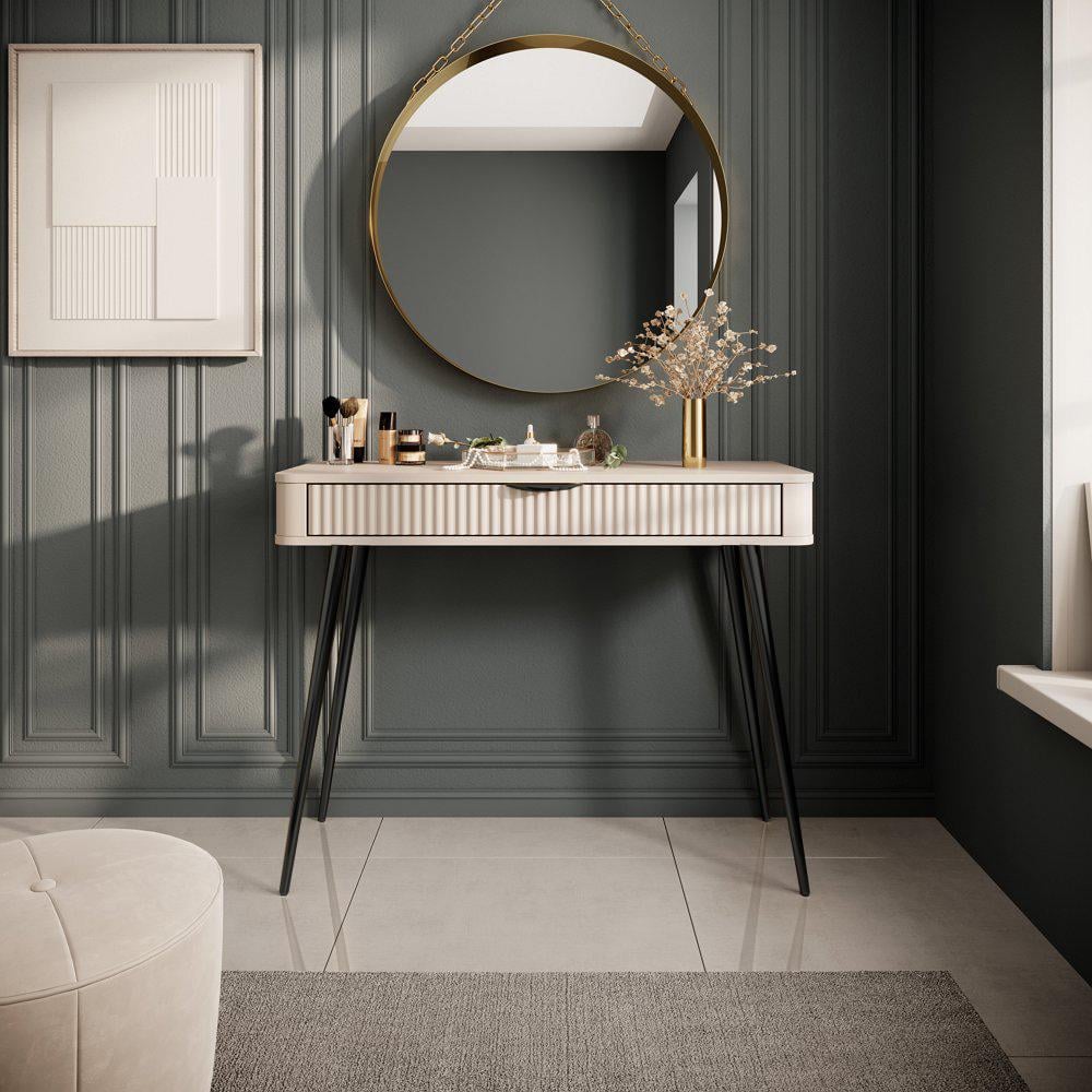 Стол туалетный Perfect Home Lante 1S/100 с 1 ящиком и черными ножками Бежевый (PFH-091170) - фото 1 Стол туалетный Perfect Home Lante 1S/100 с 1 ящиком и черными ножками Бежевый (PFH-091170) - фото 1