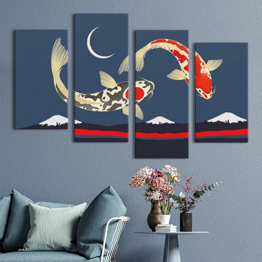 Картина модульная из 4 частей Большые красные рыбы в ночном небе XL 149x106 см (MK412821)